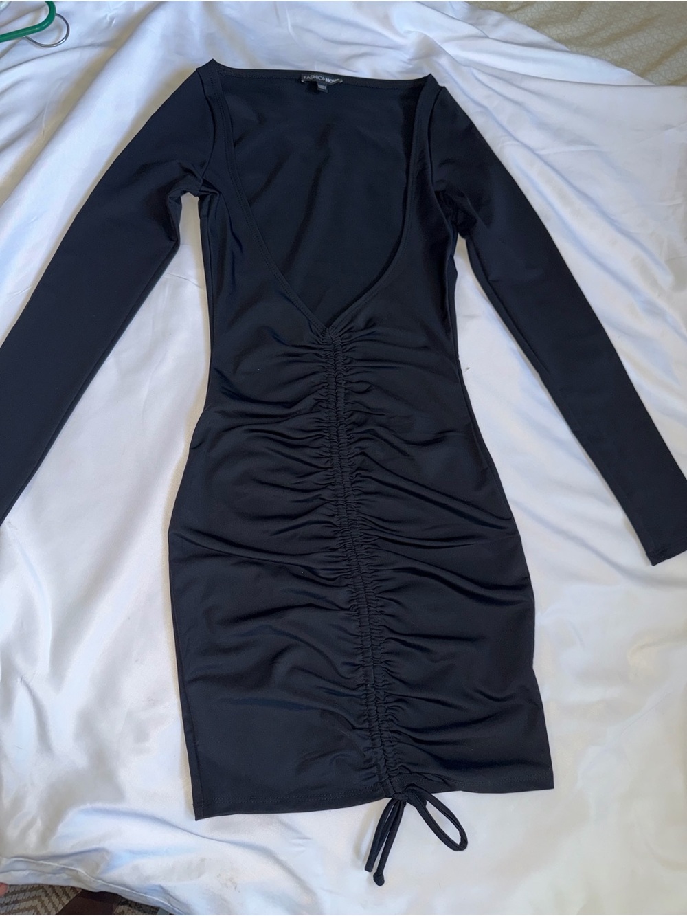 Fashion Nova Black Long-Sleeve Ruched Bodycon Dress